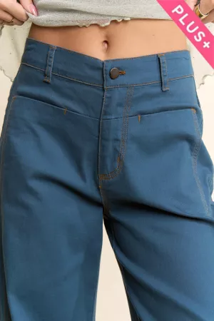 wholesale clothing plus dark wash contrast wide leg denim pant davi & dani