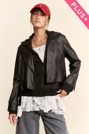 wholesale clothing plus cropped black leather biker jacket davi & dani