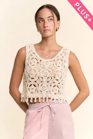 wholesale clothing plus crochet crop tank top sleeveless open lace floral davi & dani