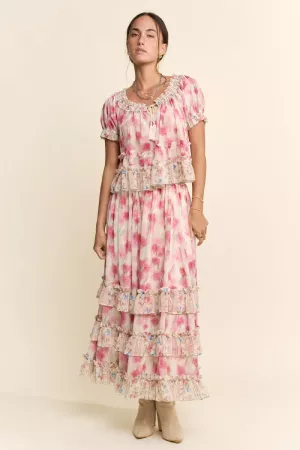 wholesale clothing tiered detail short puff maxi dress set davi & dani