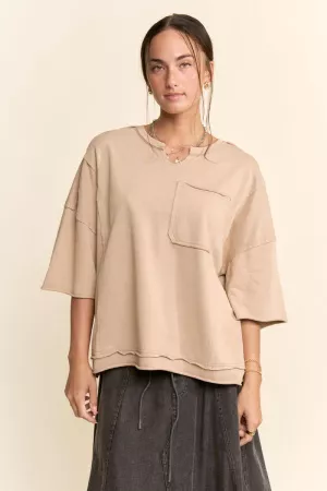 wholesale clothing garment washed knotched neck line pocketed top davi & dani