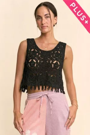 wholesale clothing plus crochet crop tank top sleeveless open lace floral davi & dani