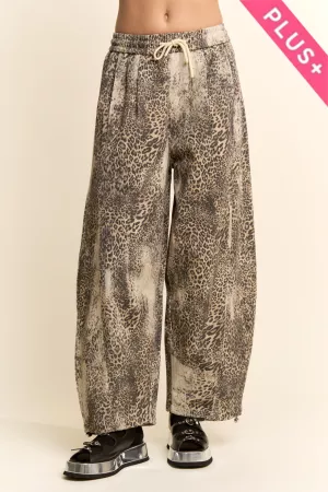 wholesale clothing plus leopard-print wide-leg drawstring-hem pants davi & dani