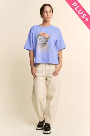 wholesale clothing plus blossom-crowned kitty printed top davi & dani