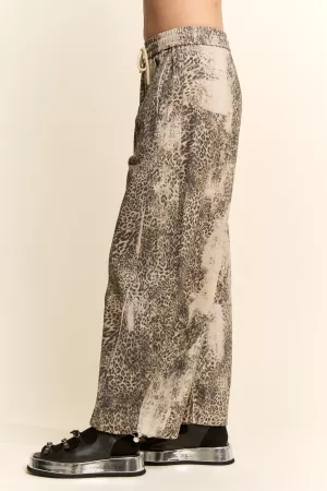 wholesale clothing leopard-print wide-leg drawstring-hem pants davi & dani