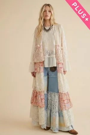 wholesale clothing plus soft waffle lace tiered vest duster jacket davi & dani