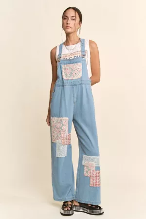 wholesale clothing lace tweed patch work denim overall jumpsuit davi & dani