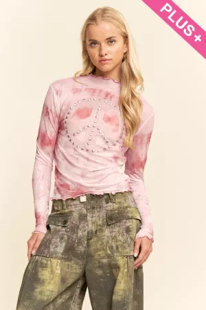 wholesale clothing plus tie dyed mesh peace lettus hem detail top davi & dani