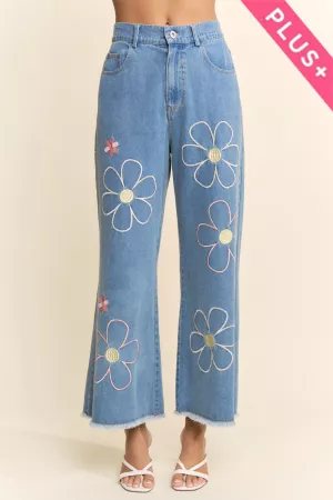 wholesale clothing plus garment washed flower embroidered pant davi & dani