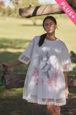 wholesale clothing plus angel printed dotted mesh layered dress davi & dani