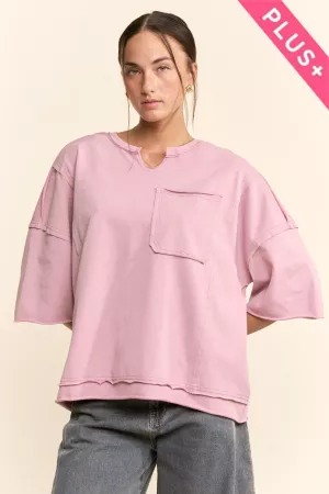 wholesale clothing plus garment wash knotched neck line pocketed top davi & dani