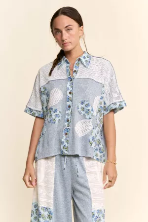 wholesale clothing soft waffle knitflower patchwork shirt top davi & dani