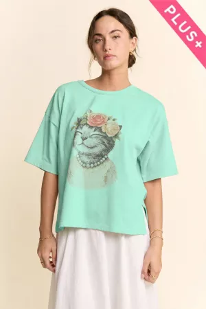 wholesale clothing plus blossom-crowned kitty printed top davi & dani