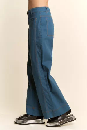 wholesale clothing dark wash contrast stitch wide leg denim pants davi & dani