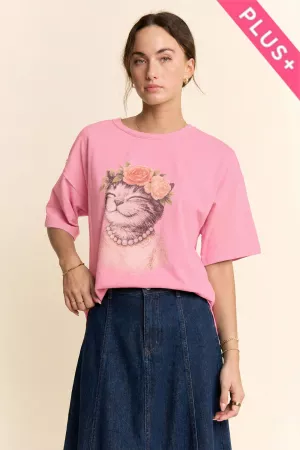 wholesale clothing plus blossom-crowned kitty printed top davi & dani