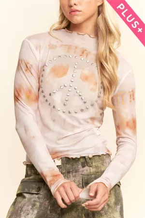 wholesale clothing plus tie dyed mesh peace lettus hem detail top davi & dani