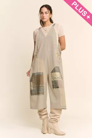 wholesale clothing plus cotton patchwork jumpsuit adjustable strap davi & dani