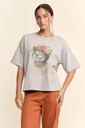 wholesale clothing blossom-crowned kitty printed top davi & dani