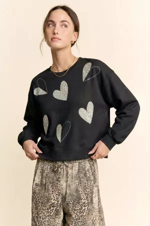 wholesale clothing sequin heart applique crewneck sweatshirt davi & dani