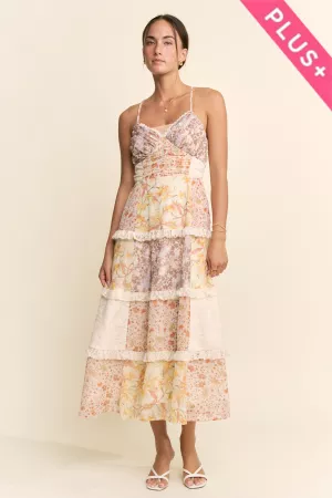 wholesale clothing plus printed chiffon and lace mixed maxi dress davi & dani