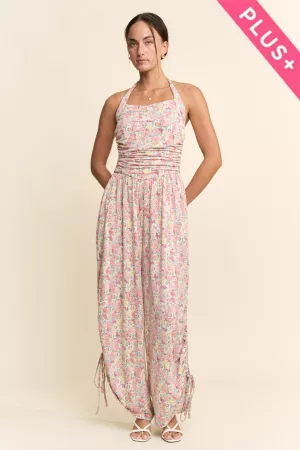 wholesale clothing plus floral print knit harem pant halter jumpsuit davi & dani