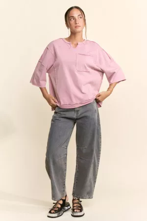 wholesale clothing garment washed knotched neck line pocketed top davi & dani