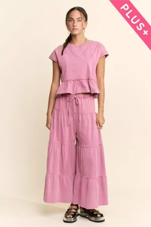 wholesale clothing plus ruffle bottom top and wide leg ankle pants davi & dani