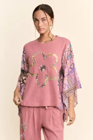 wholesale clothing batwing kimono sleeve stone peace patchwork top davi & dani