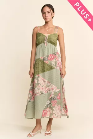 wholesale clothing plus flower printed and lace blocked midi dress davi & dani