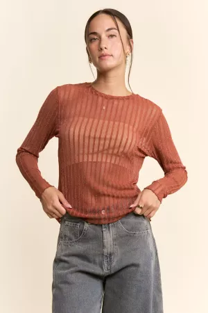 wholesale clothing metallic mesh long sleeve tops davi & dani