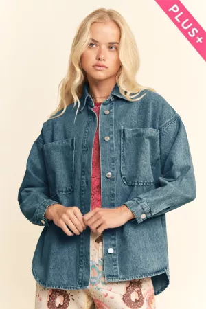 wholesale clothing plus oversized denim jacket front chest pockets davi & dani