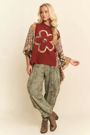 wholesale clothing boho patchwork knit top with flower davi & dani