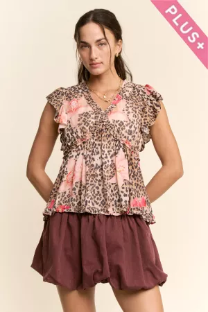 wholesale clothing plus leopard floral texture v neck blouse top davi & dani