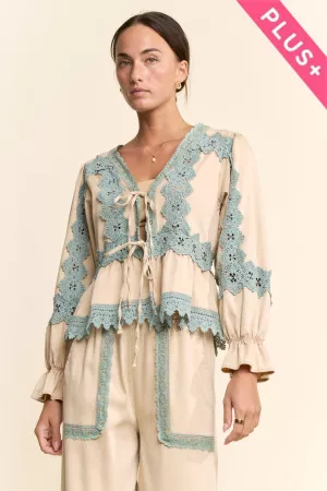 wholesale clothing plus garment washed lace front cardigan jacket davi & dani