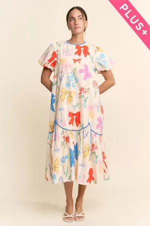 wholesale clothing plus bow flower printed binding detail midi dress davi & dani