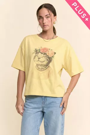 wholesale clothing plus blossom-crowned kitty printed top davi & dani