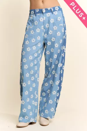 wholesale clothing plus flower print wide-leg culotte pants davi & dani