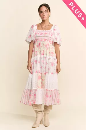 wholesale clothing plus printed chiffon smocking bodice maxi dress davi & dani