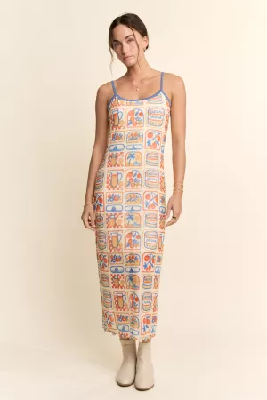 wholesale clothing print mix matched lace block detail midi dress davi & dani