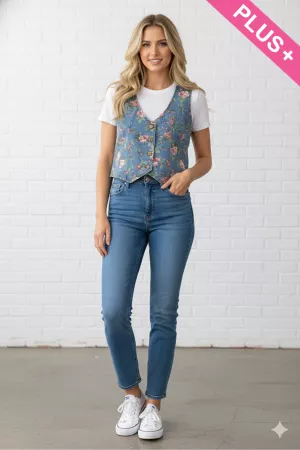 wholesale clothing plus ditsy flower printed denim vest davi & dani