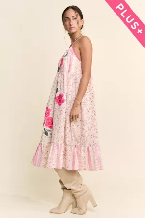 wholesale clothing plus printed flower patchwork midi dress davi & dani