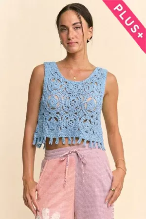 wholesale clothing plus crochet crop tank top sleeveless open lace floral davi & dani