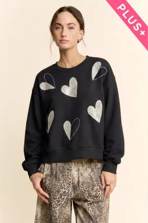 wholesale clothing plus sequin heart applique crewneck sweatshirt davi & dani