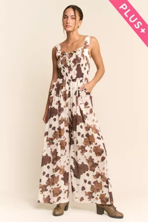 wholesale clothing plus cow camo smocked wide leg jumpsuit davi & dani