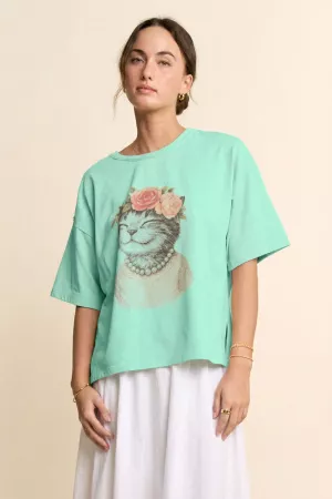 wholesale clothing blossom-crowned kitty printed top davi & dani