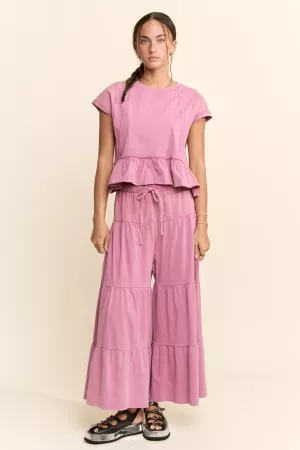 wholesale clothing ruffle bottom top and wide leg ankle pants davi & dani