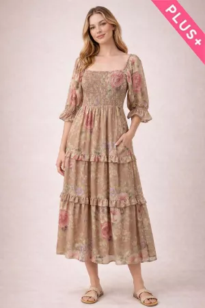 wholesale clothing plus smocking bodice floral chiffon maxi dress davi & dani