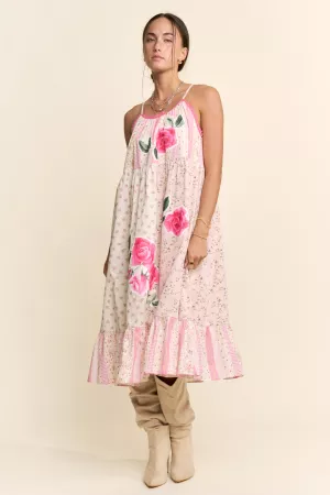 wholesale clothing printed flower patchwork midi dress davi & dani