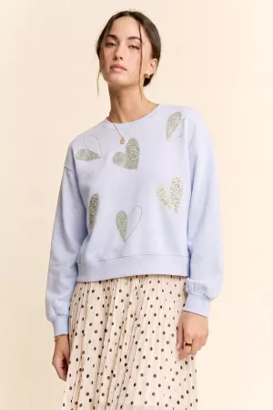 wholesale clothing sequin heart applique crewneck sweatshirt davi & dani