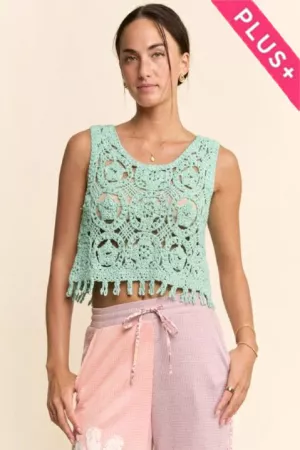 wholesale clothing plus crochet crop tank top sleeveless open lace floral davi & dani